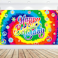 Miniatyrbild 1 av 5: Tie Dye Födelsedagsbann 60-tal Tema Grattis på Födelsedagen Bakgrund?Hippie Födelsedagsfest Dekorationer Groovy Skylt Regnbåge, 70.8 x 43.3 Tum