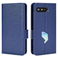 Miniatyrbillede 1 af 5: Til Asus ROG Phone 5/ROG Phone 5s/ZS676KS/ZS673KS Litchi Tekstur PU Læder Telefon Cover Magnetisk Lukning Tegnebog Stativ Flip Stødsikkert Cover Dark Blue
