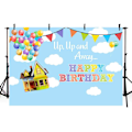 Pikkukuva 1 / 5: UP syntymäpäiväjuhlat valokuvastudio tausta rekvisiitta poika seikkailu onnellinen syntymäpäivä Up Up and Away ilmapallot juhla koristeet  7x5ft