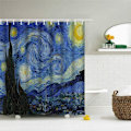 Miniatyrbillede 1 af 5: Stjernenat Brusergardin til Badeværelse med Kroge, Van Gogh Stjerner Kunst Dekorativ Lang Stof Bruseforhæng Badeværelse Dekorationer - 71Wx72L, Blå