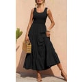 Miniatyrbilde 3 av 5: Kvinners 2023 Casual Loose Plain Maxi Sundress Smocked Tank Dress Sleeveless Summer Beach Tiered Long Dresses