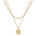 Miniatyrbild 1 av 4: Fina flerskiktade halsband med initialer för kvinnor, trendiga, 14K äkta guldpläterade kedjor med pappersklämma, söta hexagonala bokstavsberlocker, initialhalsband