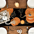 Miniatyrbillede 4 af 5: Vandfarve Orange Græskar Hule Squash Thanksgiving Bordløber Sort, Sæsonbestemt Efterår Høst Halloween Køkken  13 x 72 Tommer