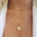 Miniatyrbillede 2 af 4: Fint Lagdelt Initial Halskæde til Kvinder Trendy, 14K Ægte Guldbelagt Papirclips Kæde Halskæde Sød Hexagon Bogstav Vedhæng Initial Choker