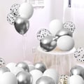 Miniatyrbillede 3 af 4: Hvide og sølv balloner 60 stk. 12 tommer matte hvid metallisk sølv og konfetti latex ballon bulk til fødselsdagsfest baby brudebruser bryllup...
