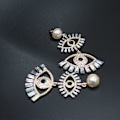 Miniatyrbild 5 av 5: Dubbla onda ögon kristall drop örhängen mode unika abstrakta ögon strass dingla örhänge för kvinnor flickor överdrivna smycken guld silver