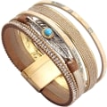 Miniatyrbild 2 av 5: Heyone Dam Läder Manschett Armband Fjäder Multi Strand Armband Wrap Armband Turkos Boho Armband Flätad Läder