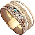 Miniatyrbillede 2 af 5: Heyone Dame Læder Manchet Armbånd Fjer Multi Strand Armbånd Wrap Armbånd Turkis Boho Armring Flettet Læder