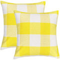 Miniatyrbillede 1 af 5: Sæt med 2 Farmhouse Buffalo Check Plaid pudebetræk pudebetræk polyester linned til sommerhjemmeindretning gul og hvid, 18 x 18 tommer