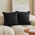 Miniatyrbillede 1 af 5: Sæt med 2 dekorative pudebetræk i fast stribet fløjlspudebetræk til sofa, 50 cm, 20 x 20 tommer, sort
