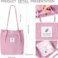 Miniatyrbilde 5 av 5: Cordfløyel Tote Bag for kvinner Canvas Skulder Cord Veske med Innerlomme