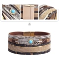 Miniatyrbild 5 av 5: Heyone Dam Läder Manschett Armband Fjäder Multi Strand Armband Wrap Armband Turkos Boho Armband Flätad Läder