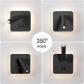 Miniatyrbillede 2 af 5: Moderne LED væglampe Væg læselampe med afbryder 350° roterende 3W LED væglampe Indendørs væglampe, sort 3000K