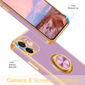 Pikkukuva 5 / 5: iPhone 12 -kotelo, iPhone 12 -kotelo 360° renkaalla, ohut teline, magneettinen autoteline, iPhone 12 6,1 tuumaa, violetti/kulta