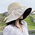 Miniatyrbillede 3 af 4: Bredskygget Udskåret Sløjfe Halm Fiskerihatte Splidsning Spand Hat Dame Sammenfoldelig Rul op Cap Strand Solhat UPF 51+