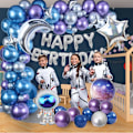 Pikkukuva 3 / 5: 109PCS Ulkoavaruus Syntymäpäiväjuhlan Koriste Metalli Ilmapallo Garland Arch Kit Onnellinen Syntymäpäivä Galaxy Raketti Astronautti Kuu Tähtifolio Ilmapallot