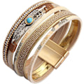 Miniatyrbillede 3 af 5: Heyone Dame Læder Manchet Armbånd Fjer Multi Strand Armbånd Wrap Armbånd Turkis Boho Armring Flettet Læder