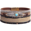 Miniatyrbild 1 av 5: Heyone Dam Läder Manschett Armband Fjäder Multi Strand Armband Wrap Armband Turkos Boho Armband Flätad Läder