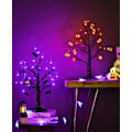 Miniatyrbillede 4 af 5: Halloween-træ, sort uhyggeligt træ med 24 lilla LED-lys og 10 flagermus-pynt, batteridrevet 18 tommer oplyst Halloween Bonsai-træ