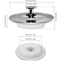 Miniatyrbillede 2 af 5: 44mm vaskeproptræk, rustfrit stål badeværelsesvaskeproptræk, let greb vaskeproptræk til badeværelse, køkken, vask (pakke med 1)
