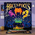 Miniatyrbillede 1 af 5: Halloween bruseforhængssæt vandtæt stof-72\" x 72\", Hocus Pocus-indretning til badeværelse Halloween badeværelse indendørs dekorationer