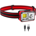 Miniatyrbilde 1 av 5: Aluminiums hodelykt USB C oppladbar, lyssterk LED, flomlys og spotlight, bevegelsessensor, lang trykk av, vanntett hodelykt for fotturer