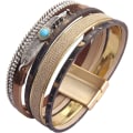 Miniatyrbild 3 av 5: Heyone Dam Läder Manschett Armband Fjäder Multi Strand Armband Wrap Armband Turkos Boho Armband Flätad Läder