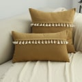 Miniatyrbilde 2 av 4: Boho dekorativt pynteputer med dusker for sofa seng sofa supermyk ensfarget pyntetrekk (lys brun, 12\"x20\")