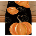 Miniatyrbillede 1 af 5: Vandfarve Orange Græskar Hule Squash Thanksgiving Bordløber Sort, Sæsonbestemt Efterår Høst Halloween Køkken  13 x 72 Tommer