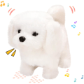 Miniatyrbild 1 av 5: Gående hund Bichon interaktiv elektronisk husdjur plyschleksak valp Woof och rörlig animerad nickande huvudgåva för småbarn födelsedag, vit, 7''