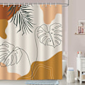 Miniatyrbillede 1 af 5: Abstrakt Boho Brun Badeforhæng 72 x 72 Tommer Mid Century Moderne Minimalistiske Blade Æstetisk Dekorativt Badeforhæng 12 Kroge
