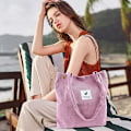 Miniatyrbilde 2 av 5: Cordfløyel Tote Bag for kvinner Canvas Skulder Cord Veske med Innerlomme