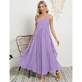 Miniatyrbillede 2 af 5: 2023 Sommerkjoler til kvinder Solid Casual Loose Bohemian Kjole Spaghetti Stropper Maxi Kjole M01