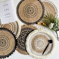 Miniatyrbilde 2 av 5: Set med 4 Boho vevde runde plassmatter Håndlagde bordmatter Vevd jute duskmatte RetroTable Decor Frynser Bomull Kaffe(Dusk Mix B)