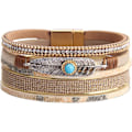 Miniatyrbillede 1 af 5: Heyone Dame Læder Manchet Armbånd Fjer Multi Strand Armbånd Wrap Armbånd Turkis Boho Armring Flettet Læder