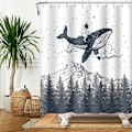 Miniatyrbillede 1 af 5: Bjerg Misty Forest Børn Sjov Bruseforhæng Galaxy Stjerner Skyer Forhæng til Badeværelse, 71x71 tommer med 12 Kroge