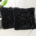 Miniatyrbillede 1 af 5: Et sæt med 2 pudebetræk 18x18, sort fluffy pudebetræk, luksuriøst kunstpels firkantet sofa pudebetræk, sofa, stue, soveværelse, uden pudebetræk