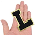 Pikkukuva 3 / 5: Englannin kirjain L - Silitysmerkit Aakkoset Ompelemissovellukset Vaatteiden merkit, Kultaisella glitter-reunuksella, Liima-taustatarra（Musta L）LMusta