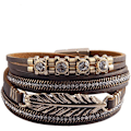 Miniatyrbild 1 av 5: Heyone Dam Läder Manschett Armband Fjäder Multi Strand Armband Wrap Armband Turkos Boho Armband Flätad Läder