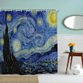 Miniatyrbillede 2 af 5: Stjernenat Brusergardin til Badeværelse med Kroge, Van Gogh Stjerner Kunst Dekorativ Lang Stof Bruseforhæng Badeværelse Dekorationer - 71Wx72L, Blå