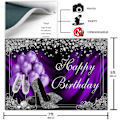 Pikkukuva 2 / 5: Hopea-violetti syntymäpäivävalokuvaustausta 7x5ft Violetit ilmapallot Hopeiset korkokengät Samppanja Timantti Aikuiset naiset
