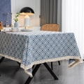 Miniatyrbillede 2 af 5: Rektangulær Dug Tyk Strik Broderet Tekstureret Frynser Bomuld Linned Rektangulær Dug til Køkken Spisestue, 139,7 cm x 139,7 cm, 4 Sæder