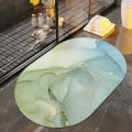 Miniatyrbillede 1 af 5: Lysegrøn guldlinje marmor bademåtte tæpper badeværelse gulvmåtte superabsorberende ultratynd lav profil skridsikker hurtig tørring （24\"*16\"Ellipse）