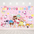 Miniatyrbilde 1 av 5: Kitty bursdag dekorasjoner bakteppe Kawaii festutstyr Happy Birthday Banner, 70-47 tommer vegg - Store dekorasjoner Kitty bursdag