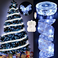 Miniatyrbilde 1 av 2: Heyone juledekorasjoner - 2,5 tommer x 66 fot 200 LED juletrerebåndlys med 8 lysmoduser, batteridrevet (sølv)