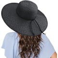 Miniatyrbillede 2 af 5: Kvinde Bredskygget Solhat UPF50 Halm Sommerhat Floppy Strandhat Roll-Up