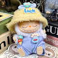 Miniatyrbild 1 av 5: Sommarrea Labubu dockkläder första generationen andra generationen blind box Labubu dockkläder (lyckohatt + huvudbonad + overall) Blå stor munfisk