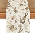 Patterned Rabbit Eucalyptus Egg Carrot Easter Table Runner, Seasonal Spring Kitchen Table Decoration for Home Party Decor 33×183cm