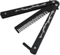 Butterfly Comb Stainless Steel Foldable Comb Balisong Metal Comb Tool, Black