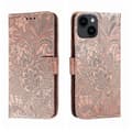 Blomstermønstret læderetui til iPhone 15 Plus Rosaguld Rose Gold